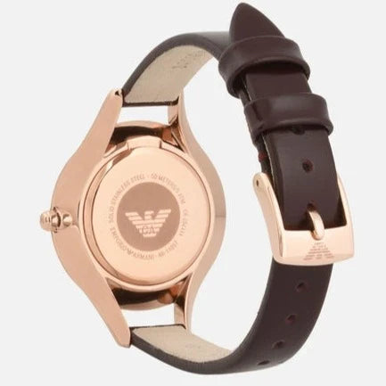 Emporio Armani Aurora Mother of Pearl White Dial Brown Leather Strap Watch For Women - AR11057 - Image 3
